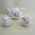 3pcs Tet Set (Tea Pot+Sugar Pot+Creamer) with Red Flower Design, Suitable for Promotion and Home Use